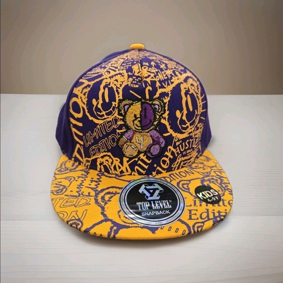 Top Level Other - Top Level Kids Snapback Hat Purple Gold Bear Graphic Limited Edition Cap
